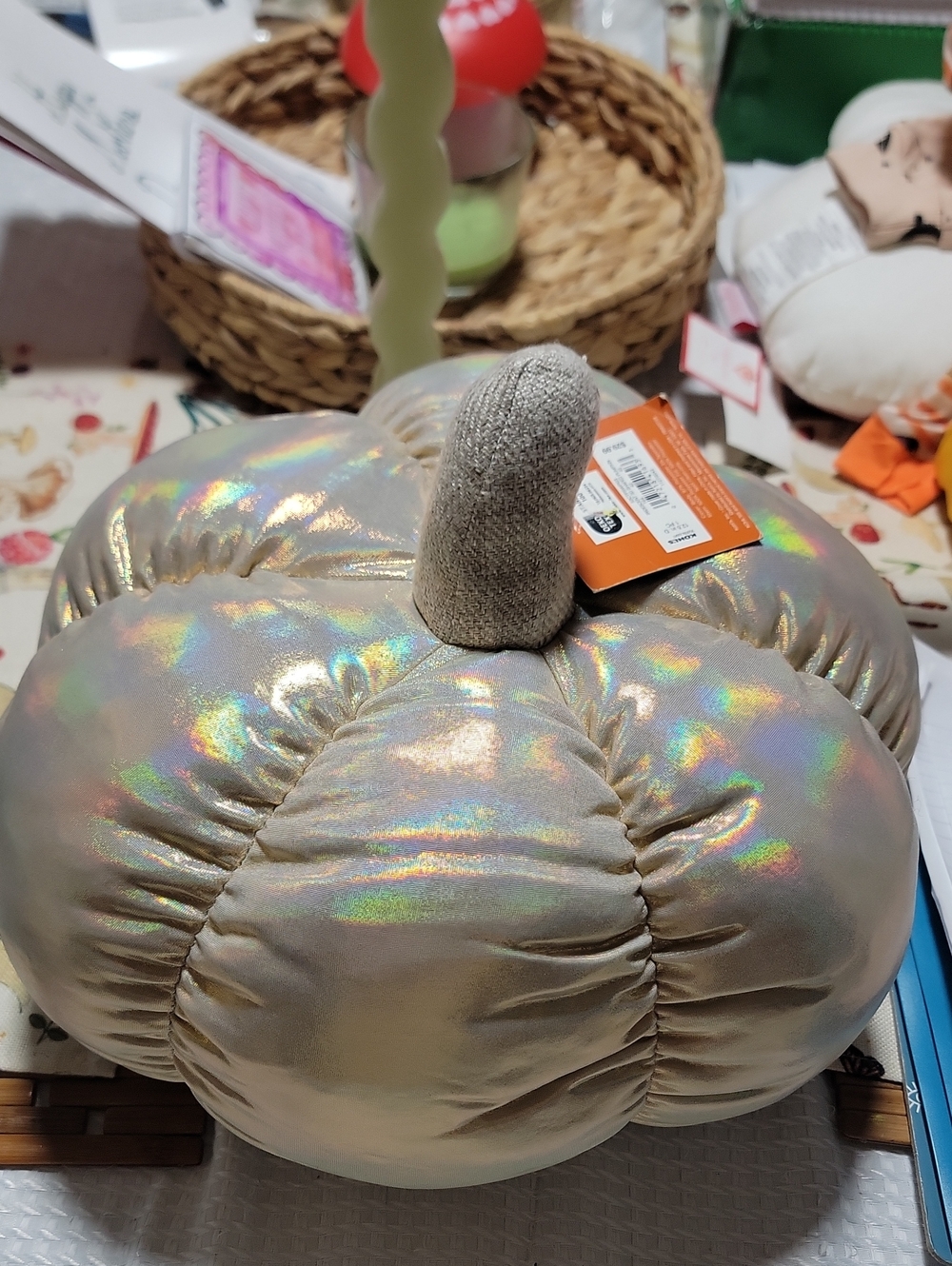 Iridescent Plush Pumpkin Pillow 12.5 Inches
